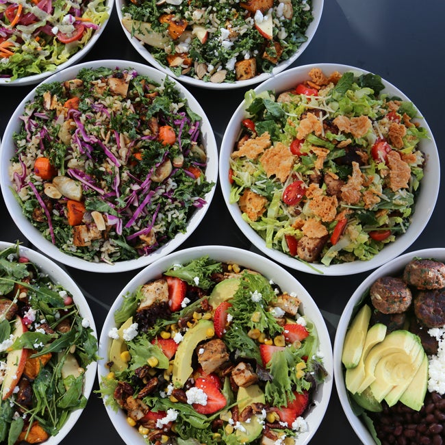 several bowls of food